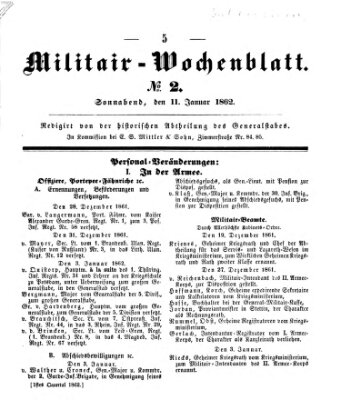 Militär-Wochenblatt Samstag 11. Januar 1862