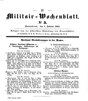 Militär-Wochenblatt Samstag 1. Februar 1862