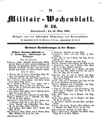 Militär-Wochenblatt Samstag 22. März 1862