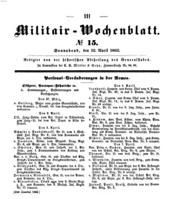 Militär-Wochenblatt Samstag 12. April 1862