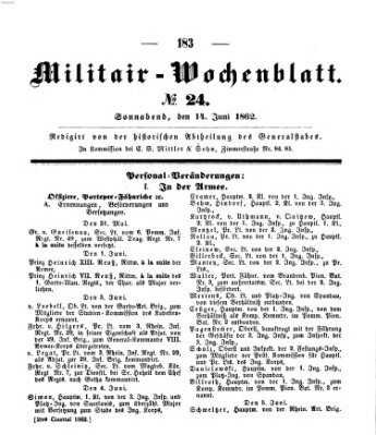 Militär-Wochenblatt Samstag 14. Juni 1862