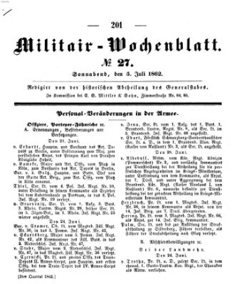 Militär-Wochenblatt Samstag 5. Juli 1862