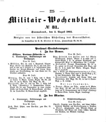 Militär-Wochenblatt Samstag 2. August 1862