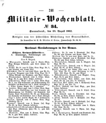 Militär-Wochenblatt Samstag 23. August 1862