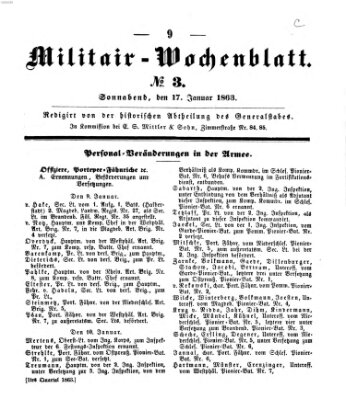 Militär-Wochenblatt Samstag 17. Januar 1863