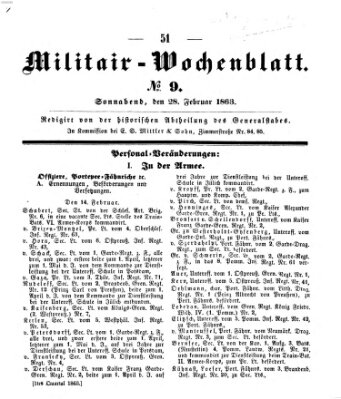 Militär-Wochenblatt Samstag 28. Februar 1863