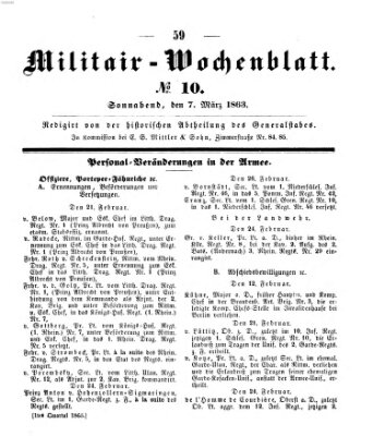 Militär-Wochenblatt Samstag 7. März 1863