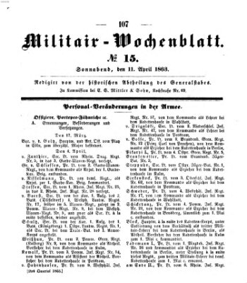 Militär-Wochenblatt Samstag 11. April 1863