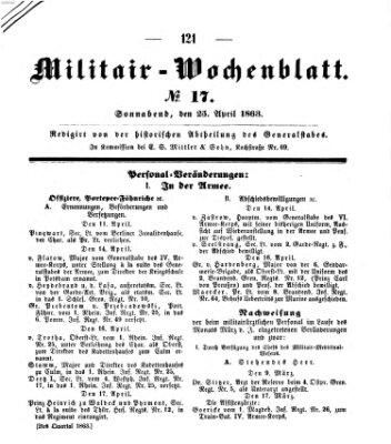 Militär-Wochenblatt Samstag 25. April 1863