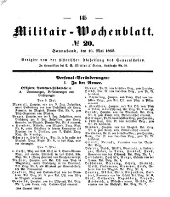 Militär-Wochenblatt Samstag 16. Mai 1863