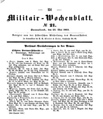 Militär-Wochenblatt Samstag 23. Mai 1863