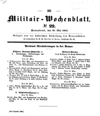 Militär-Wochenblatt Samstag 30. Mai 1863