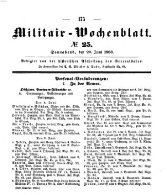 Militär-Wochenblatt Samstag 20. Juni 1863