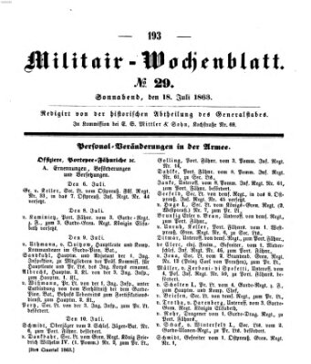 Militär-Wochenblatt Samstag 18. Juli 1863