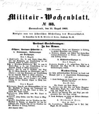 Militär-Wochenblatt Samstag 15. August 1863