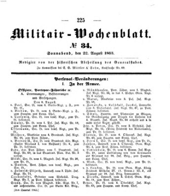 Militär-Wochenblatt Samstag 22. August 1863