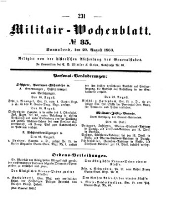 Militär-Wochenblatt Samstag 29. August 1863