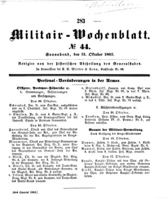 Militär-Wochenblatt Samstag 31. Oktober 1863