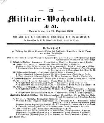 Militär-Wochenblatt Samstag 19. Dezember 1863