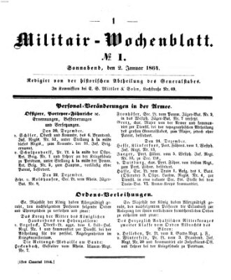 Militär-Wochenblatt Samstag 2. Januar 1864