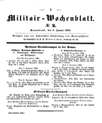 Militär-Wochenblatt Samstag 9. Januar 1864