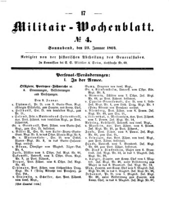 Militär-Wochenblatt Samstag 23. Januar 1864