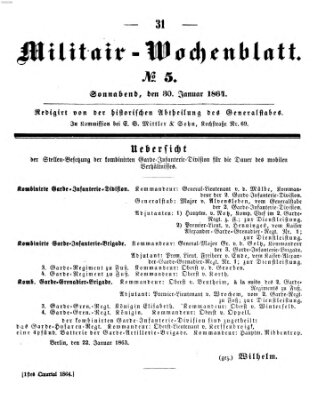 Militär-Wochenblatt Samstag 30. Januar 1864