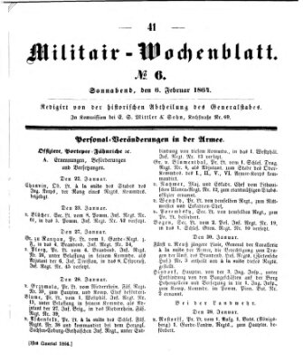 Militär-Wochenblatt Samstag 6. Februar 1864