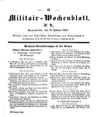 Militär-Wochenblatt Samstag 13. Februar 1864