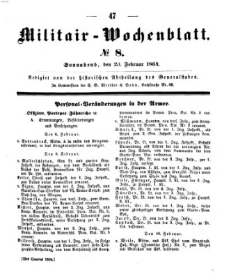 Militär-Wochenblatt Samstag 20. Februar 1864