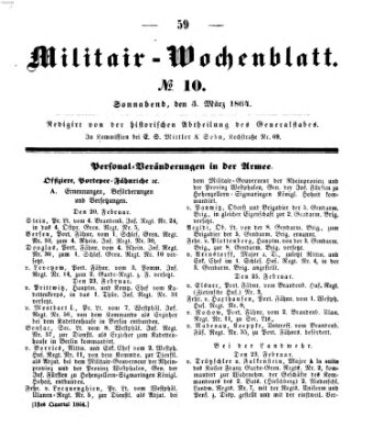 Militär-Wochenblatt Samstag 5. März 1864