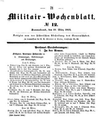 Militär-Wochenblatt Samstag 19. März 1864