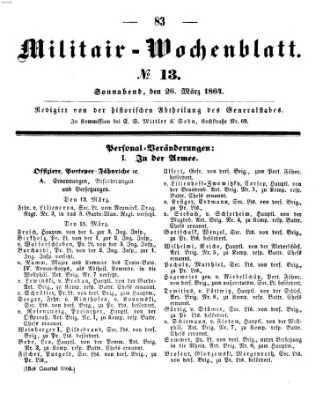 Militär-Wochenblatt Samstag 26. März 1864