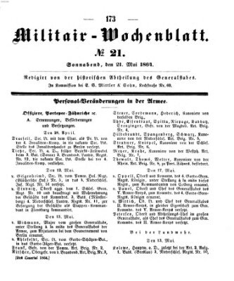 Militär-Wochenblatt Samstag 21. Mai 1864