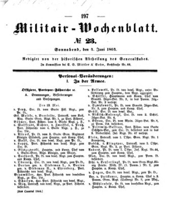 Militär-Wochenblatt Samstag 4. Juni 1864