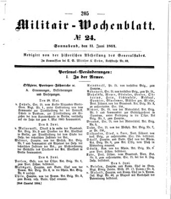 Militär-Wochenblatt Samstag 11. Juni 1864