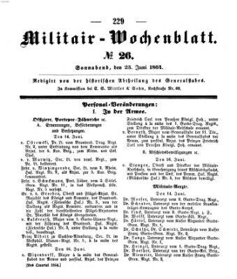 Militär-Wochenblatt Samstag 25. Juni 1864