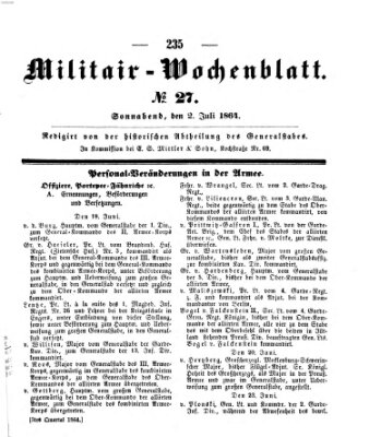 Militär-Wochenblatt Samstag 2. Juli 1864