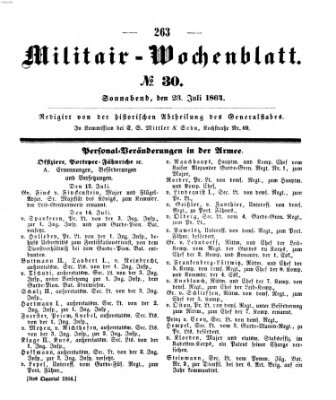 Militär-Wochenblatt Samstag 23. Juli 1864