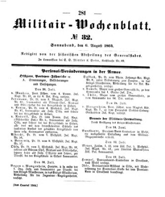 Militär-Wochenblatt Samstag 6. August 1864