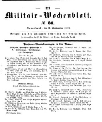 Militär-Wochenblatt Samstag 3. September 1864