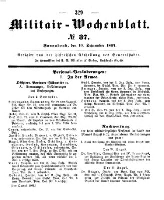 Militär-Wochenblatt Samstag 10. September 1864