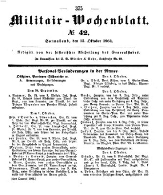 Militär-Wochenblatt Samstag 15. Oktober 1864