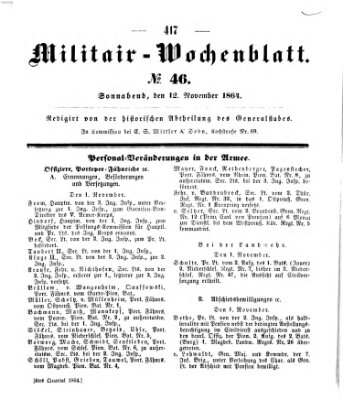 Militär-Wochenblatt Samstag 12. November 1864