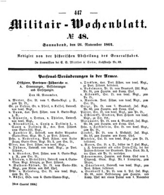 Militär-Wochenblatt Samstag 26. November 1864