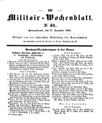 Militär-Wochenblatt Samstag 17. Dezember 1864