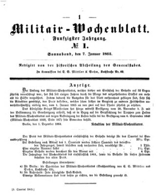 Militär-Wochenblatt Samstag 7. Januar 1865