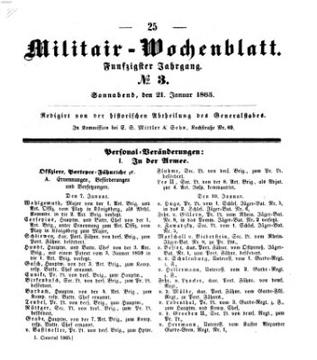 Militär-Wochenblatt Samstag 21. Januar 1865