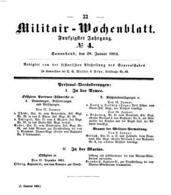 Militär-Wochenblatt Samstag 28. Januar 1865