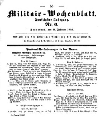 Militär-Wochenblatt Samstag 11. Februar 1865